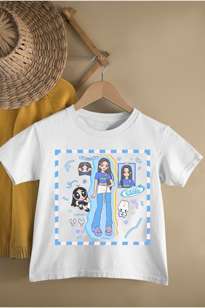 New Jeans K-Pop Group Lovely Minji Printed Cotton Short Sleeve Youth and Children Tshirt
