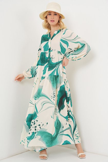 Rochie lungă hijab cu model pentru femei 2585 - verde smarald