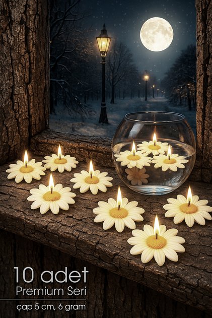 10 Adet Suda Yüzen ve Tealight Olarak Kullanılabilen Papatya Mum | Dekoratif Hediyelik