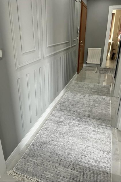 Gri Halı Yolluk Antre Halısı Makinede Yıkanabilir Kaymaz Taban Yolluk