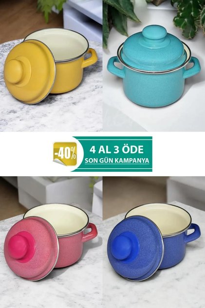 Enamel Mini Deep Pot Set 12 cm 900 ml - Buy 3 Colors Get 1 Color Free Set of 4
