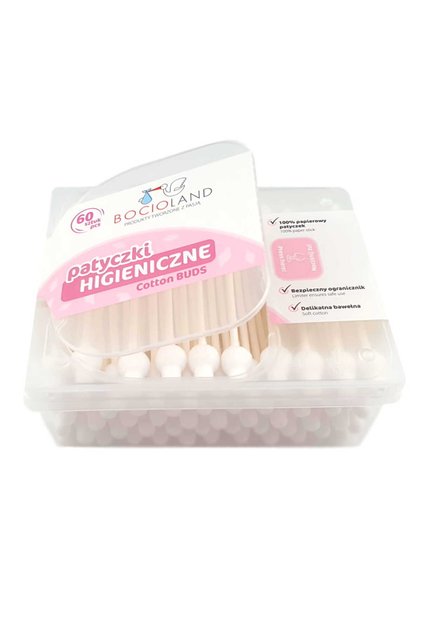Set 60 betisoare pentru bebelusi cu opritor pentru urechi, nas si buric, biodegradabile, 0 luni+