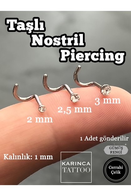 Taşlı Burun Piercing Kıvrık Nostril Piercing Gümüş veya Gold Altın Rengi Hızma Cerrahi Çelik