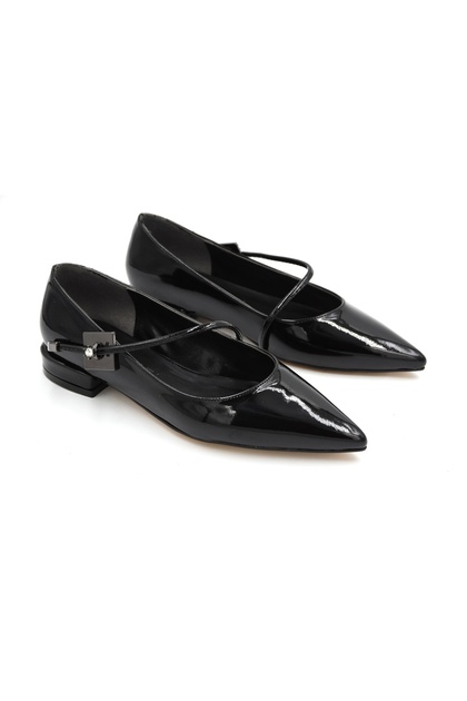Kindep Low Heeled Piping Atklisi Daily Women's Ballerinas Patent Leather Black