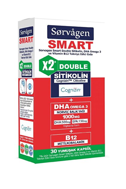 Smart Double Sitikolin Dha Omega 3 ve B12 30 Kapsül