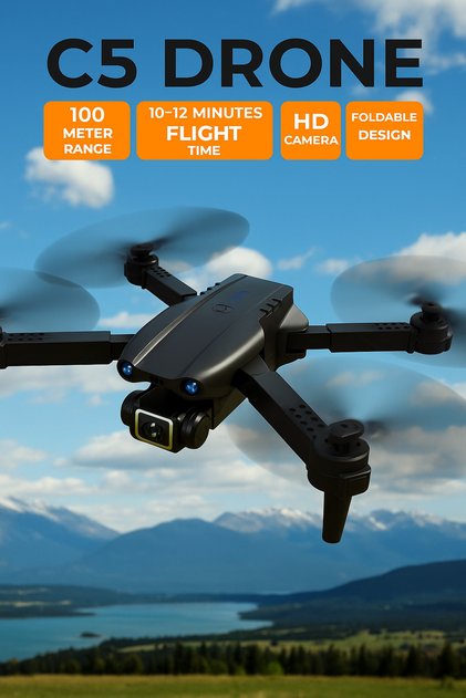 C5 Drone Katlanabilir | 100m Menzil | HD Kamera | 10-12 dk Uçuş Süresi | Wi-Fi Bağlantı