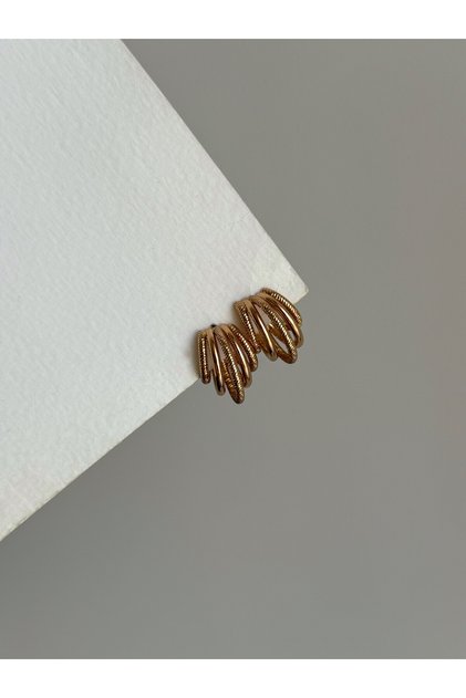 Çelik Rose Gold Çoklu Halka Görünümlü Hope Küpe -kararma yapmaz-