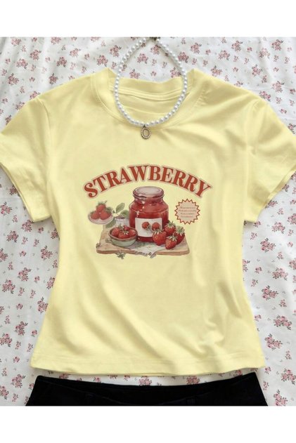 Belt Boy Baby Tee Strawberry Printed Crop Blouse