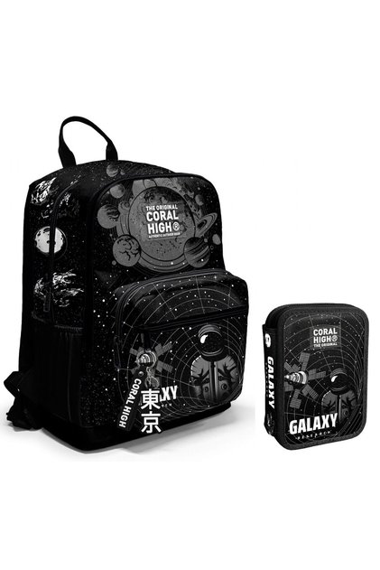 Black Galaxy Boy's School Bag and Organizer Pen Holder Set - Primary and Secondary School