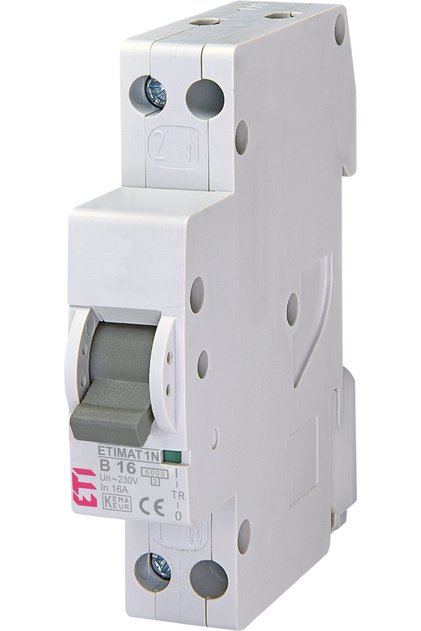 Intreruptor automat MCB, 1P+N, 16A, 6kA, Curba B, ETIMAT 1N, 002191104, ETI