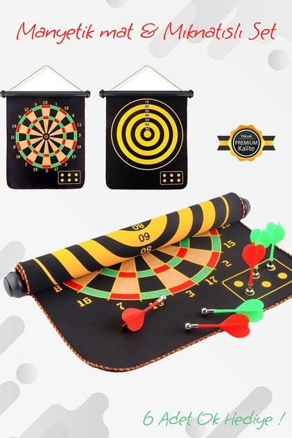 Yüksek Kalite En Büyük Boy Mıknatıslı Manyetik Dart Seti Çift Yönlü Rulo Hedef Tahtası 6ok Dartboard