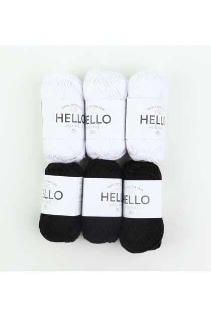 25g Black-White Hello Knitting Yarn 6 Piece Set