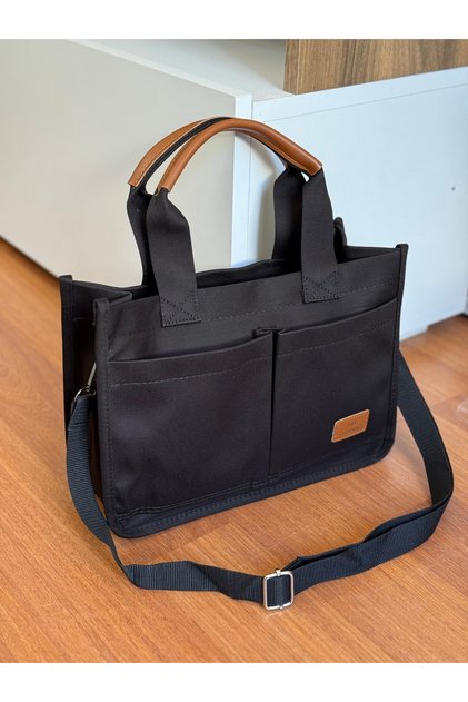 Canvas Women's Hand and Shoulder Bag with Front Pocket