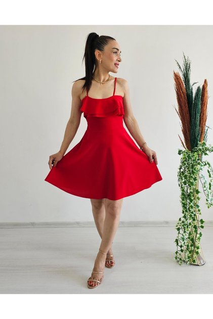 Crepe Dress with Flounces on Shoulders