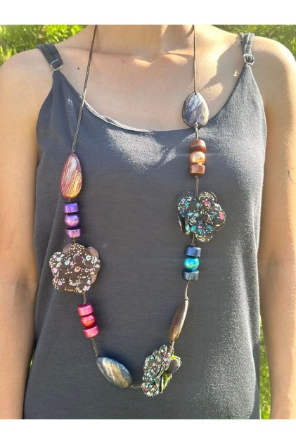 Colorful Floral Bamboo Women's Necklace 55 cm
