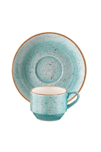 Set 6 cesti suprapozabile cu farfurioare din portelan Aqua pentru cafea 80ml