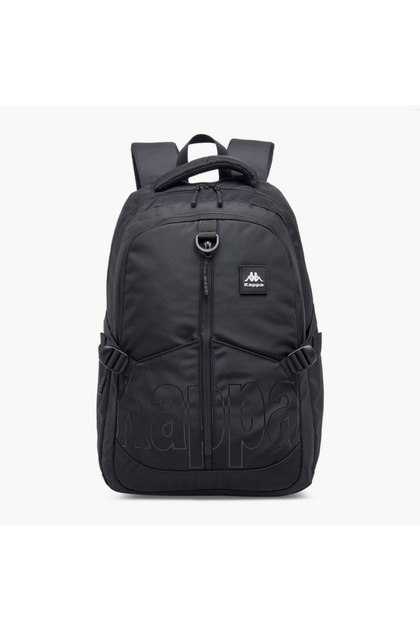 Logo Print Backpack with Adjustable Straps and Zip Closure - 17x35x48 cm
