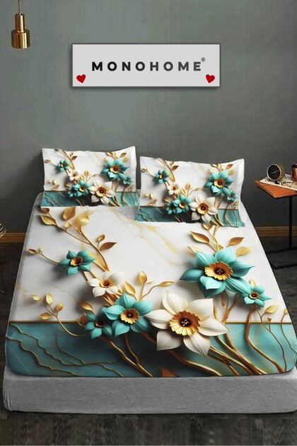 100% Cotton Fitted Sheet Special Design 5D Digital 60 Wire Turquoise