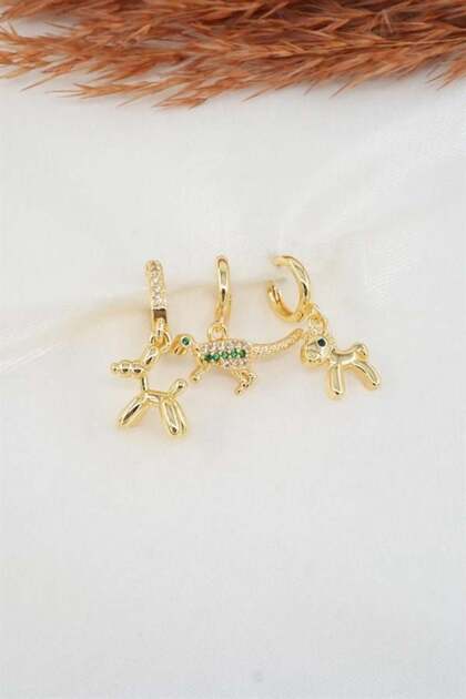 Women's Zircon Stone Cute Animal Figure 3-Piece Earring Set