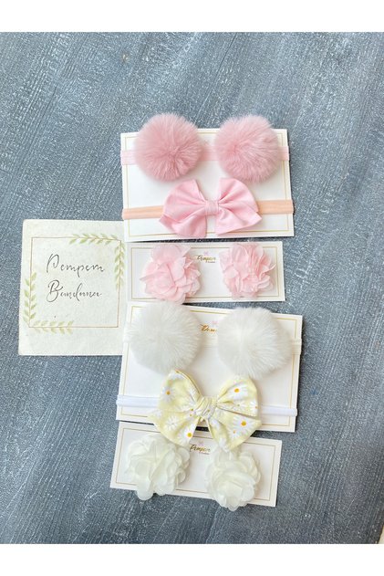 Kız bebek ponpon bandana lazer çiçek klips toka basic bandana