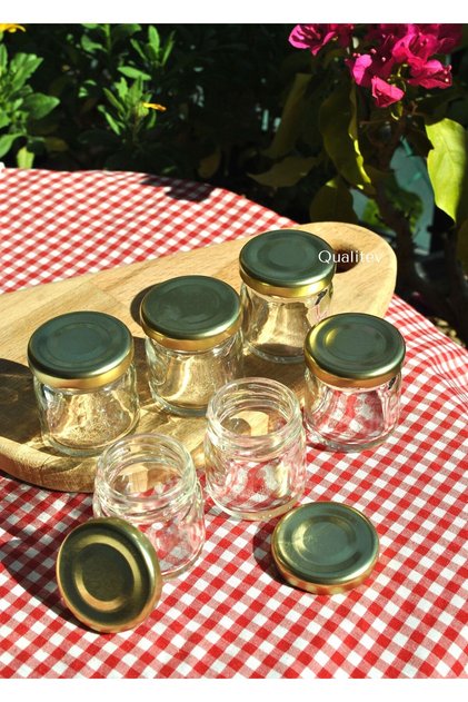 6'lı 40 ml Mini Cam Kavanoz Numune, Mama, Reçel, Düğün Ve Kına Şekerleme Kamp Baharatlığı