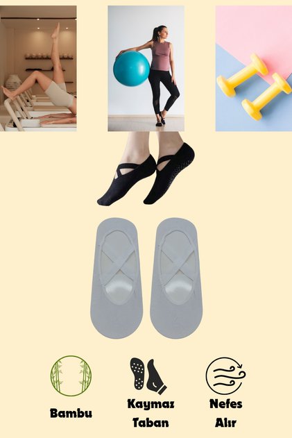 Bamboo Women's Anti-Slip Sole Silicone Print Pilates Yoga Fitness Ballet Dance Activity Ballerina Socks 2-Piece
