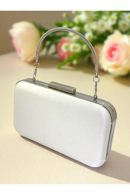 Ecru Color Waterway Patterned Satin Women's Evening Dress Bag