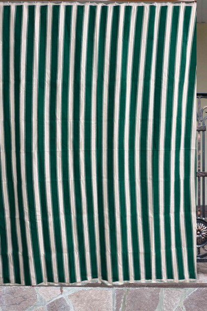 Green White Balcony Curtain, Arched Curtain, Balcony Curtain with Cornice Buttons and Bird's Eye Holes