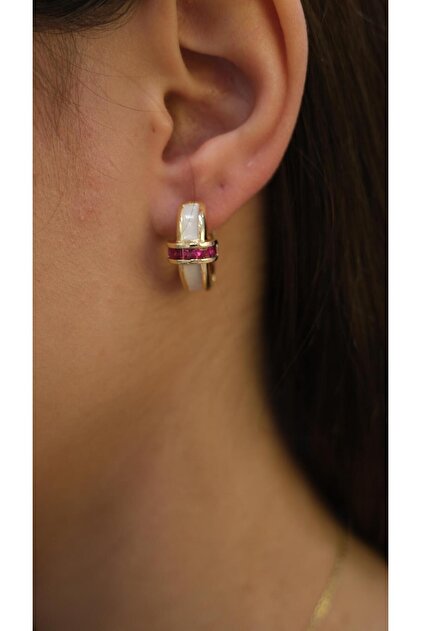 Enamel Burgundy Stone Hoop Earrings