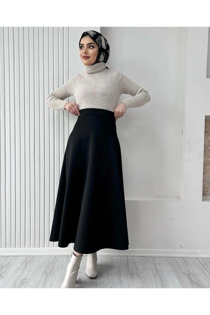 Women's Puff Scuba Women's Flared Skirt with Elastic Waist
