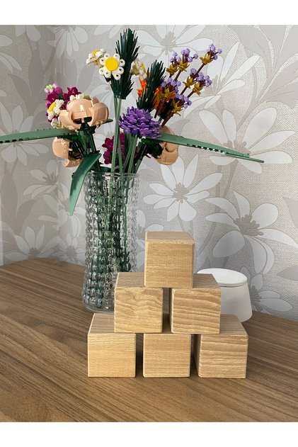 100% Natural Beech Wood 6-Piece Cube Blocks 5X5X5 cm Game Decor Stacking Cubes Wooden Toy