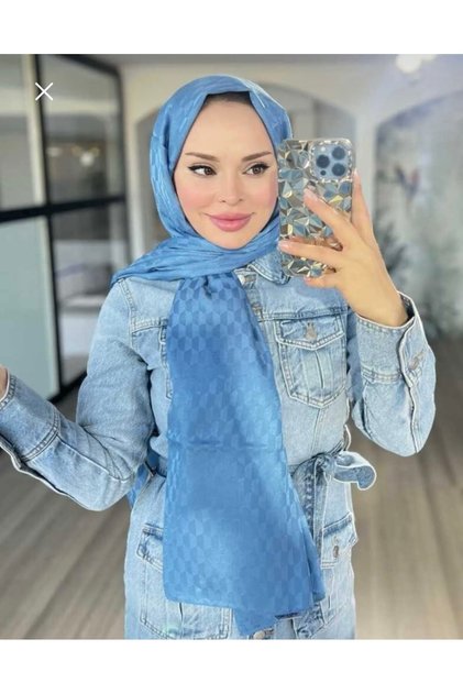 Valor Qoza Pattern Silk Jacquard Shawl Lake Blue