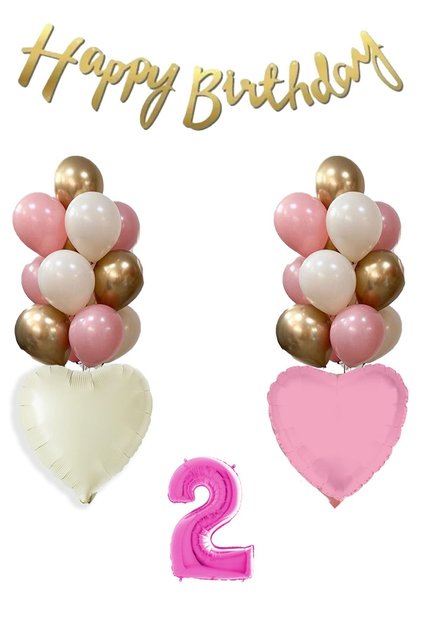 2 Year Old Pink Girl Birthday Concept Balloon Set 16Inch Pink Number Happy Birthday Banner Set