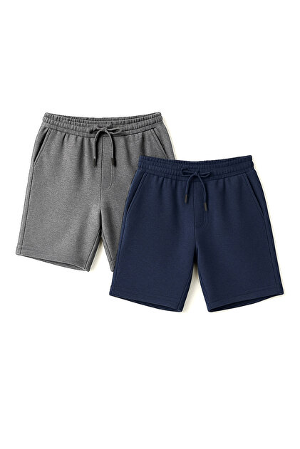 Anthracite-Navy Basic Regular/Normal Fit Plain 2-Pack Shorts TMNSS21SR0095
