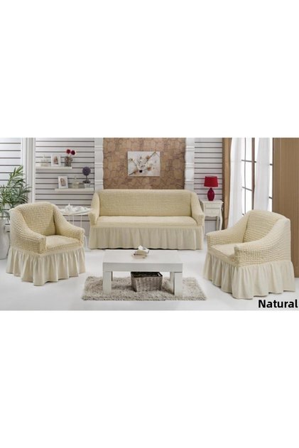 Natural 3 1 1 Cotton Sofa Cover Set