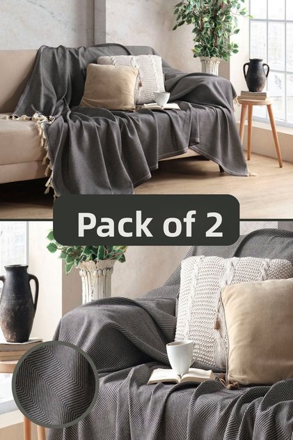 Black Cotton Decorative Sofa Cover Set 170x230 Size Optimal Non-Slip Design (2 PCS)