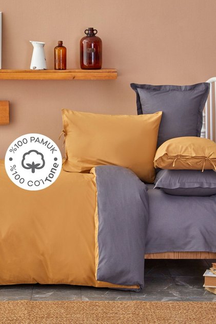 Mustard Anthracite Double Sided Double Duvet Cover Set