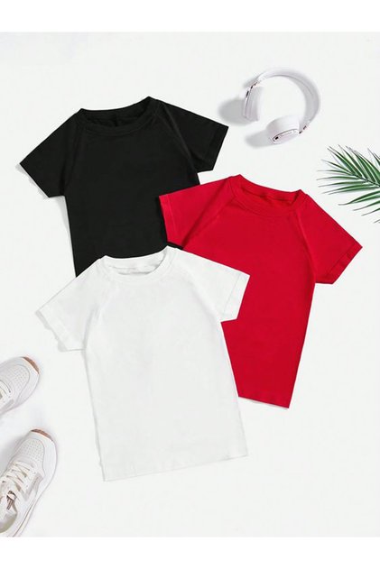 Buseyiz 3 pieces of cotton girls boys unisex basic plain t-shirt