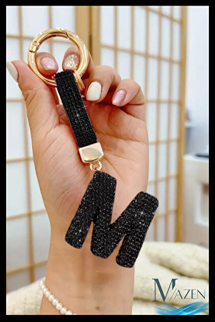 MAZEN Letter D Black Stone Keychain | Vip Bag Charm | Stylish