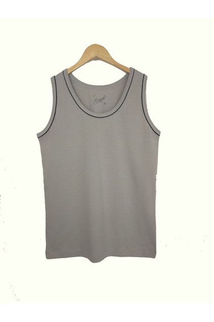 Men's Basic Strap Ribbed Plain Gray T-shirt 100% Cotton