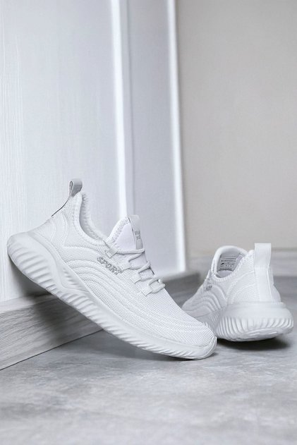 Patterned White Men's Sports Shoes