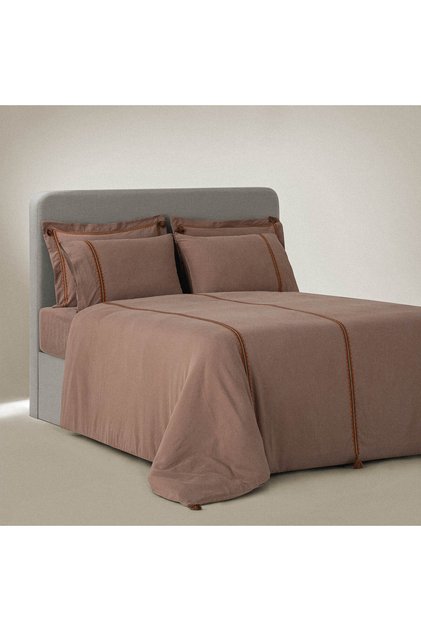 Hazar Double Duvet Set %100 Organic Cotton Satin Piece Paint Beige 200x220 Cm