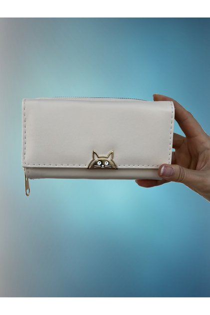 Women's Wallet Ecru Gold Cat Detailed