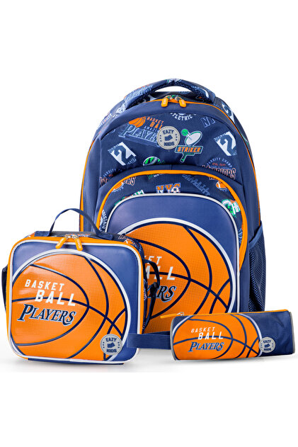 18" Set of 3 Backpack w/ Lunch Bag and Pencil Case - Basket Ball