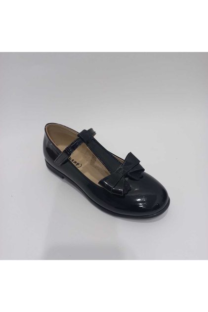 GIRL'S DOUBLE BOW-TIE POLE ORTHOPEDIC BLACK Patent Leather Ballet SHOES