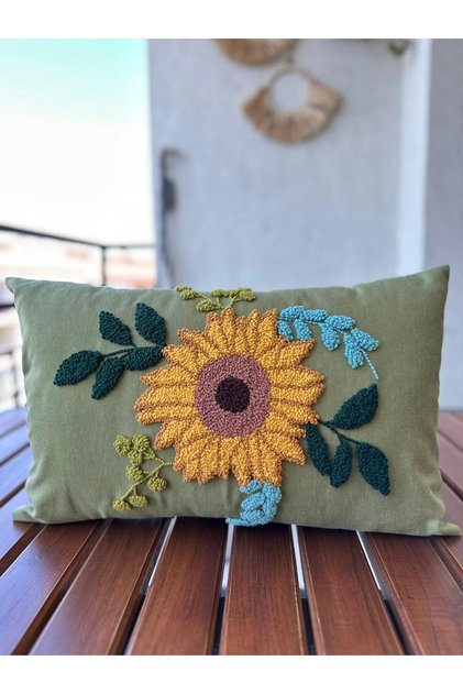 punchatolyesii sunflower pattern handmade Cushion Cover punch punch 30x50 green color