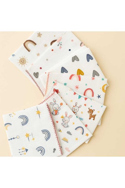 Multi-Purpose 3-Piece Newborn Muslin Baby Blanket Mixed Patterns 80X90 Cm. Muslin Cover