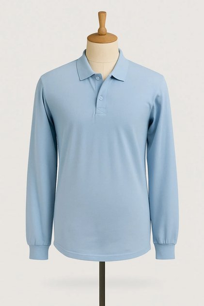 Unisex Polo Neck Long Sleeve Baby Blue T-shirt