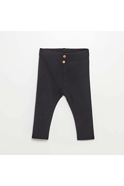 Ribbed leggings with buttons BLACK