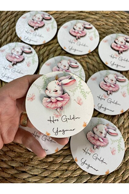 Balerin Tavşan Figürlü Ahşap Bebek Magnet 10 Adet